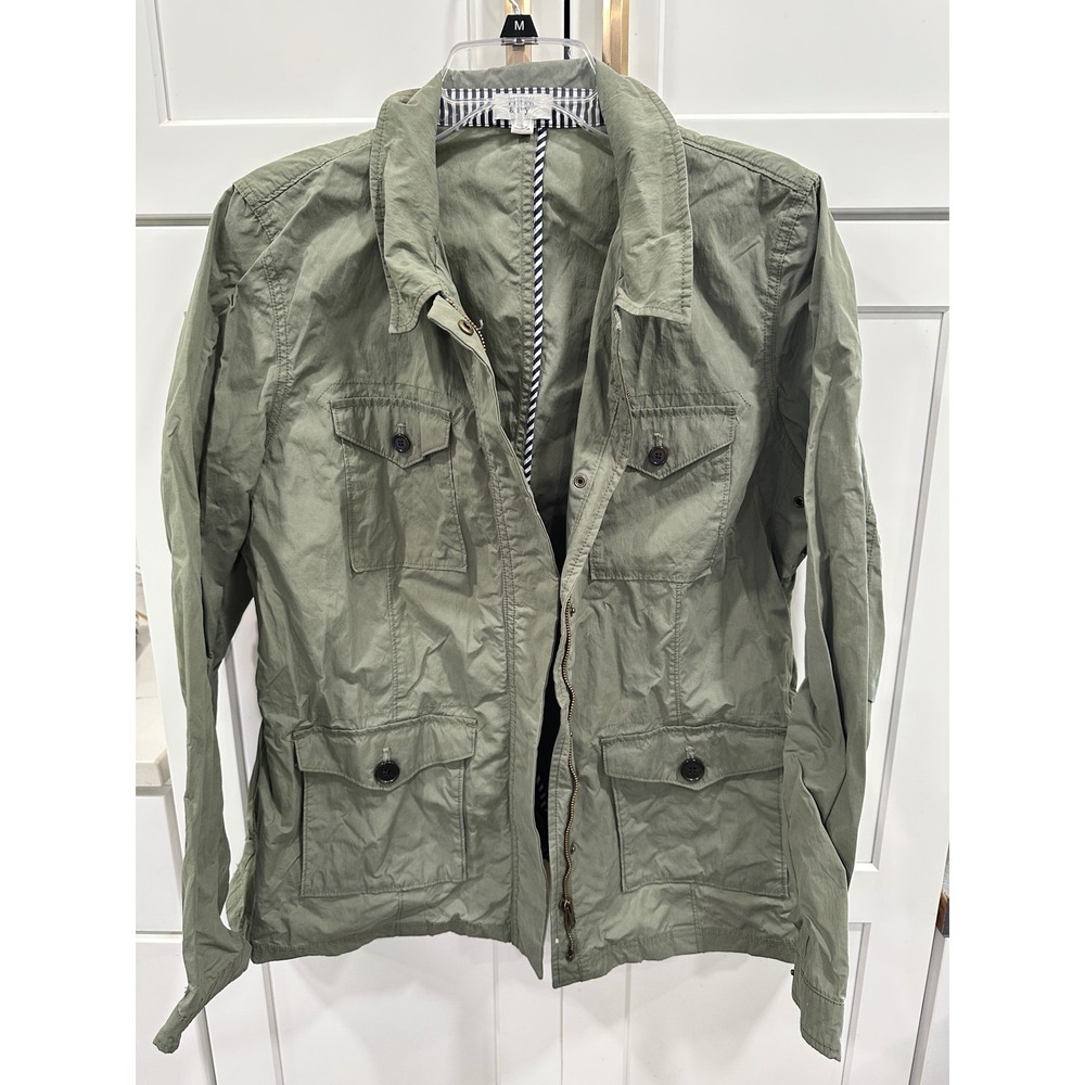 Crown & Ivy Womens Olive Green Utility Field Jacket Full Zip Pockets Size Large